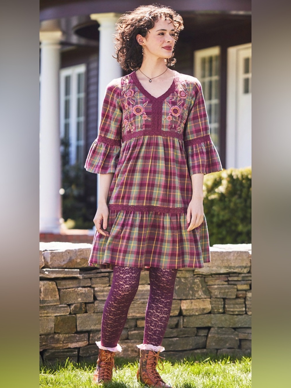 April Cornell Plumberry Plaid Short Dress Sz XL